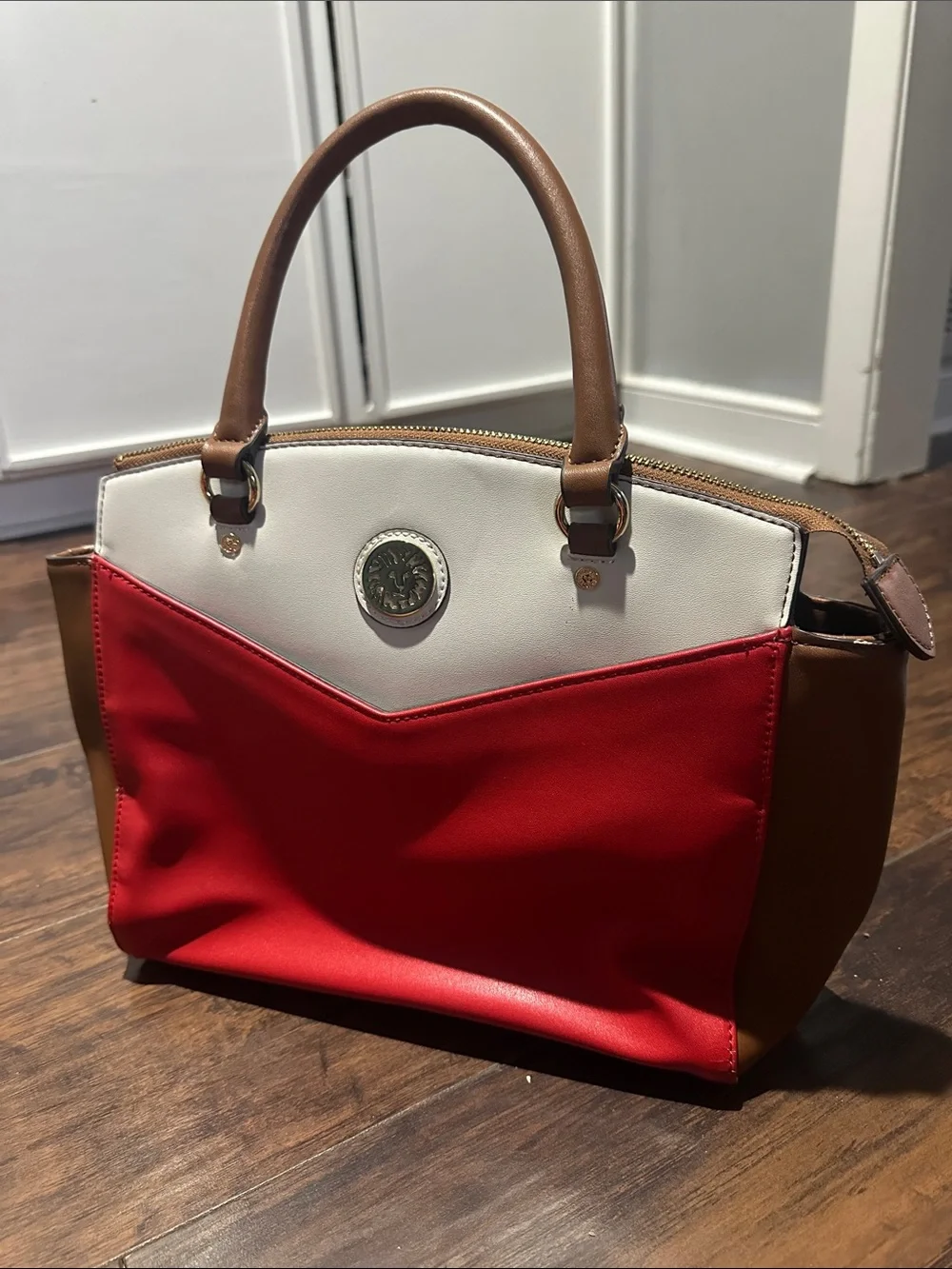 Anne Klein Women's Red, White & Brown Satchel Handbag